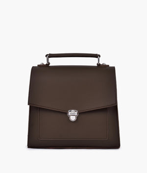 Women’s Push Lock Messenger Bag – Faux Leather Dark Brown