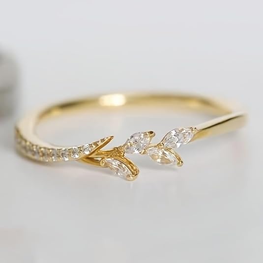 Minimalist Leaf Zirconia Ring for Women – Elegant Engagement Jewelry