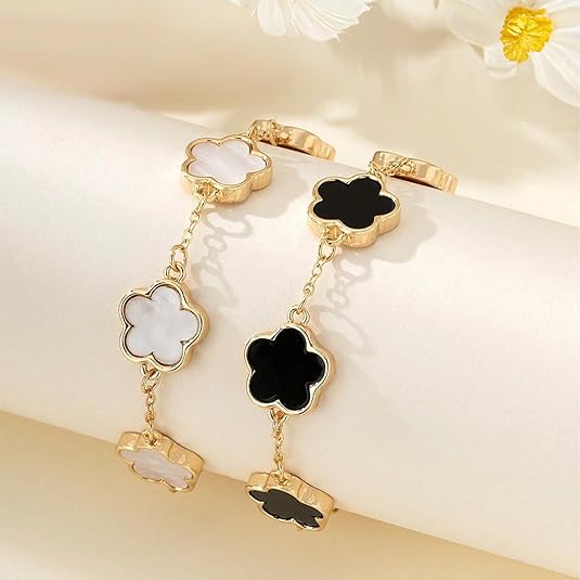 2 Pcs Floral Bracelet Set for Women – Elegant Chain Link Jewelry